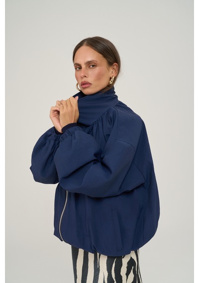 Mai Collection Azel Fermuarlı Oversize Lacivert Bomber Ceket Lacıvert