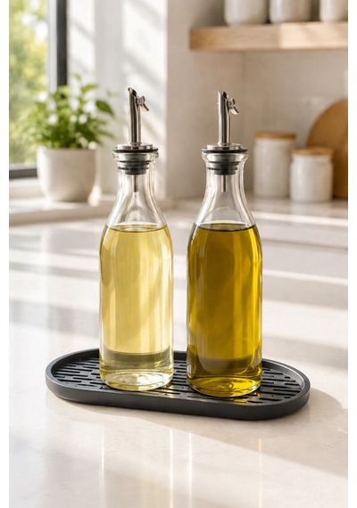 1 Adet Silikon Kaymaz Yağdanlık Altlığı Oval Altlık Organizer 23x10 Cm Gri