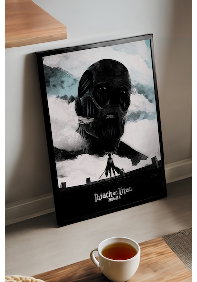 Attack On Titan Siyah Ahşap Çerçeveli Poster, Anime Duvar Tablosu