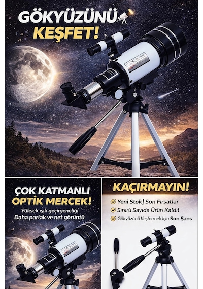 Dailytech Profesyonel Astronomik Monoküler Teleskop Ay & Yıldız Gözlemi Eğitici Güçlü Optik Tripodlu Set