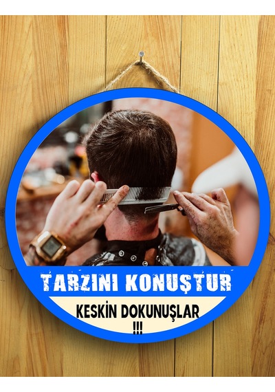 Mayeka Erkek Kuaförleri İçin Erkek Kuaförü Duvar Kapı Tablo Ahşap Askılı Pano Tabela