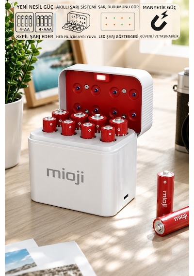 Mioji BT12 AA ve AAA 1.5V Pil Şarj Cihazı Beyaz
