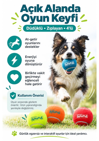 Outward Hound Squeaker Ballz Düdüklü Tenis Topu Köpek Oyuncağı 4'lü Medium
