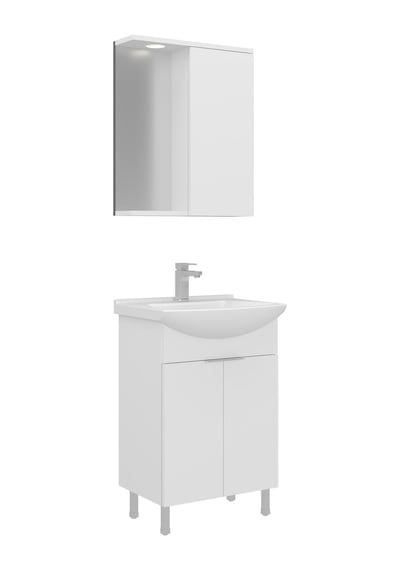 Orka Purus 55 Cm Parlak Beyaz Spot Aynalı Banyo Dolabı Takım Ayaklı Beyaz