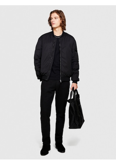 Sisley %100 Koton Slim Fit Desenli Kanvas Pantolon Erkek Siyah T-shirt - 323a4tfhse01t