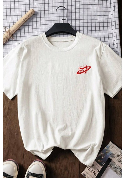 Spoyi Çita Tasarımlı %100 Pamuk Yarım Oversize Beyaz T-shirt