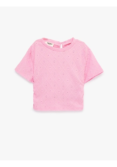 Koton Bisiklet Yaka Kısa Kollu Brodeli Bluz Pembe 6skg60119ak Gül