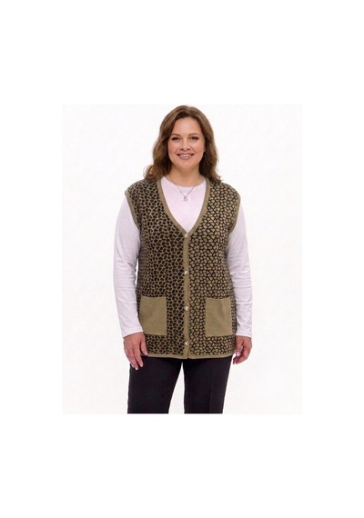 Onno Style Women Çelik Örgü Klasik Leopar Desen Triko Yelek Vizon