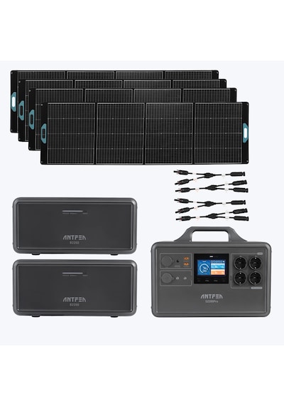 Antfea S2200 Pro Taşınabilir Güç Kaynağı + 2 Adet B2200 Backup Yedek Batarya + 4 Adet 300w Taşınabilir Güneş Paneli + 2 Adet Güneş Paneli Paralelleme