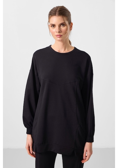 Siyah O Yaka Basic Oversize Kadın Eşofman Tunik Takım - 95347 Siyah