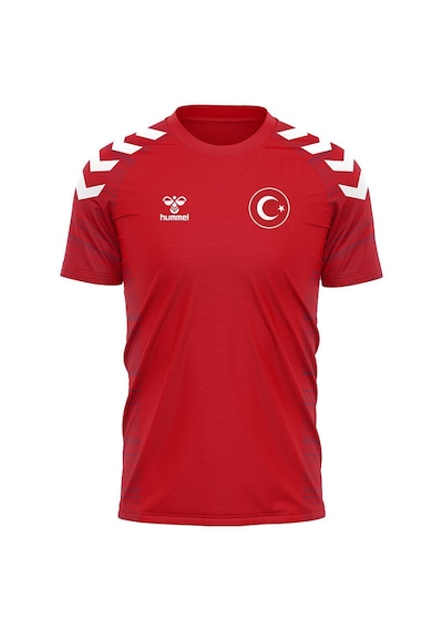 Hummel Milli Takım T-shirt Kişiye Özel Baskılı Silikon Türk Bayrağı Armalı Kırmızı - Beyaz