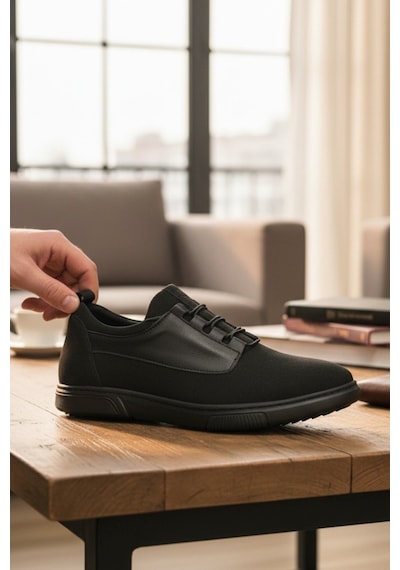 Enoch Hakiki Deri Karma Dokulu Erkek Sneaker Ayakkabı Ortopedik Taban Siyah
