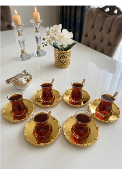 Vintage Serisi Elegance Gold Çay Tabağı Seti 6 Adet - Bayramlık Servis Seti Diğer