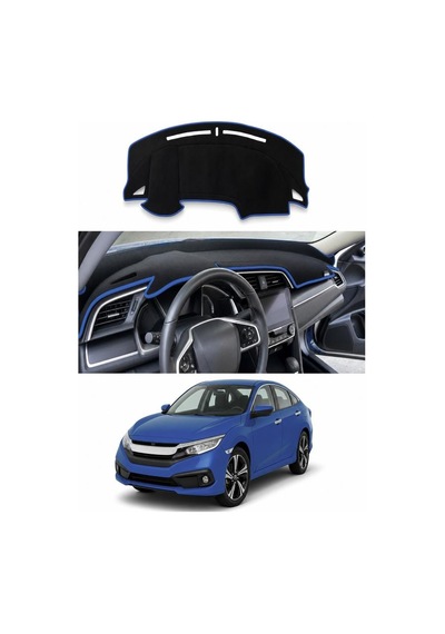 Honda - Civic Fc5 2016-2021 Uyumlu Torpido Koruma Kılıfı - Mavi Şeritli