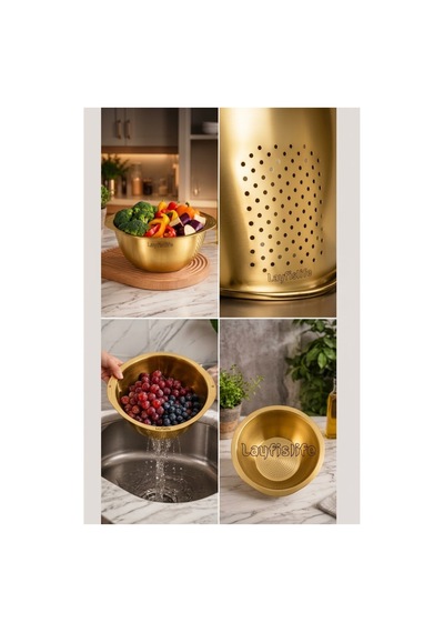 Gold 304 Paslanmaz Çelik Makarna Ve Sebze Yıkama Süzgeci 26,8 X 24 Cm Diğer