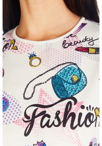 ekazak Crystal Baskılı Luxury Viskoz Tshirt Bluz