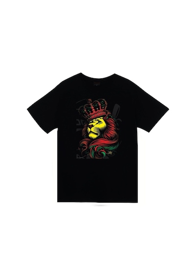 Stoned&Fame Unisex Aslan Kral Baskılı T-shirt SIYAH