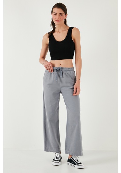 Lela Pamuklu Relaxed Fit Yüksek Bel Geniş Paça Bayan Pantolon 668Yp5275 Gri