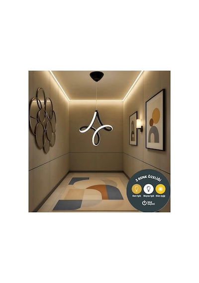 Vortex Design Siyah Modern 3 Renk Ledli Mutfak Sarkıt Avize - Sarı Beyaz Gün Işığı