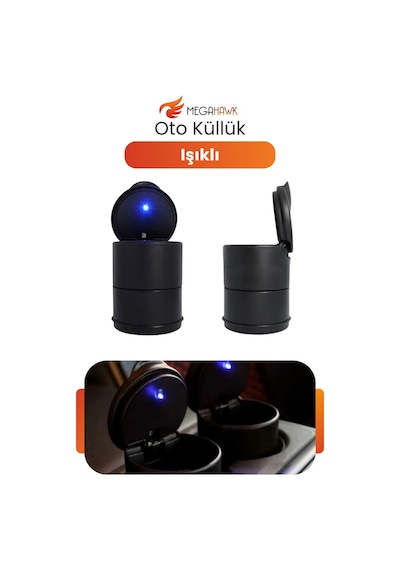 Araç İçi Küllük Kapaklı Led Işıklı Oto Küllük Bardaklığa Uyumlu Koku Sızdırmaz
