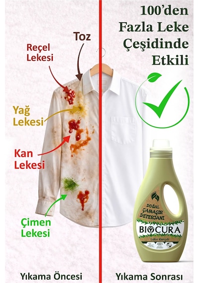 Biocura %100 Doğal Sertifikalı Bitkisel İçerikli Leke Çıkarıcı Çamaşır Deterjanı 1 L