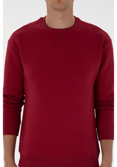 U.S. Polo Assn. Erkek Comfort Fit Bisiklet Yaka Şardonlu Koyu Frambuaz Basic Sweatshirt 50313757-VR104