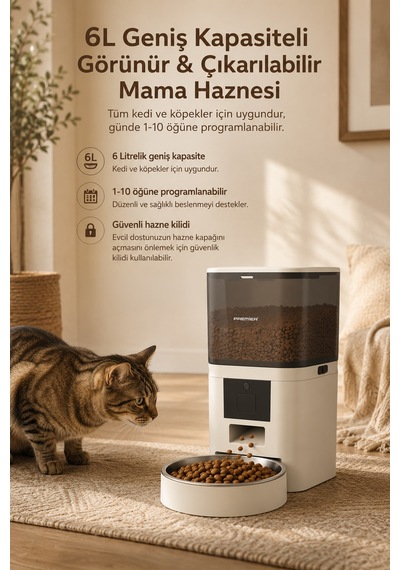 Ppf 1003 - Akıllı Otomatik Mama Kabı 6 Lt Mobil Uygulama İle Yemek Programı Ve Manuel Besleme Petmate Smart - Krem