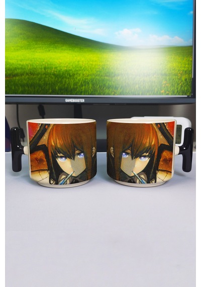 Steins Gate Anime Baskılı Seramik Lüks Kupa 1 Adet T Şeklinde Özel Siyah Kulp Dalga Kulp V3t Çok Renkli