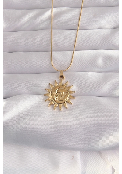 316l Çelik Gold Renk Güneş Figür Vintage Kolye - Tj-bko9060 Gümüş