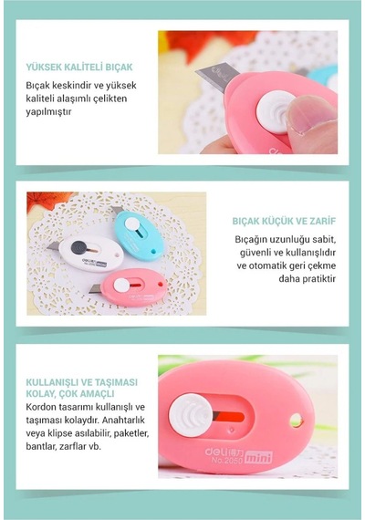 2 Adet Ultra Keskin Çelik Bıçaklı Mini Tekli Anahtarlıklı Falçata Maket Bıçağı