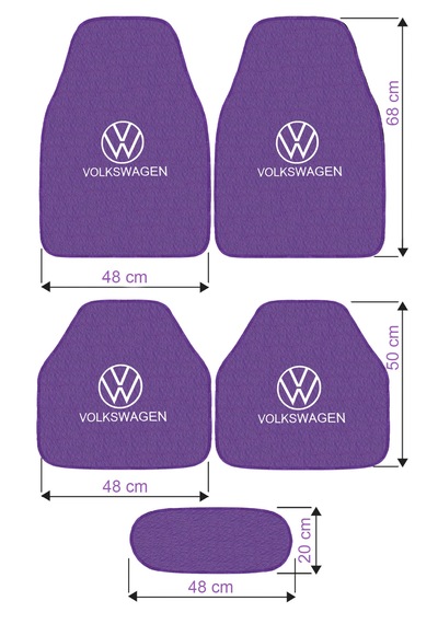 Volkswagen Nakış Desenli 5 Li Mor Oto Halı Paspas Seti Premium Şık & Dayanıklı Araç İçi Halı
