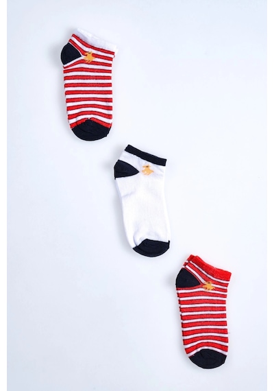 Cocole Socks Erkek Bebek Patik Çorabı 3 Lü Set Pamuklu Çizgili & Sade Desenli Çok Renkli