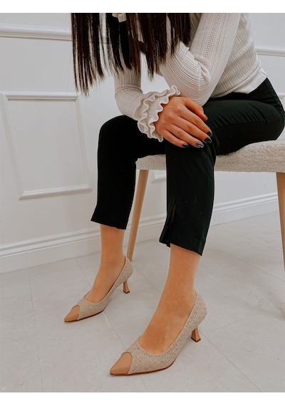 Ervanın Butiği Bej Tüvit (Tress) Maskelet Detay Kadın Stiletto Bej