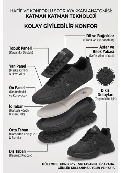 Elit Asens4338 Erkek Klasik Sneaker Siyah