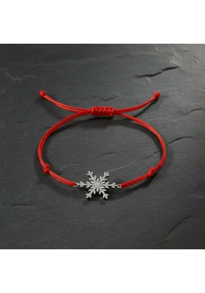 G&a Jewels - Kar Tanesi - 925 Ayar Gümüş 0.01ct Pırlanta Taşlı Kırmızı İpli Bileklik Gümüş - Kırmızı