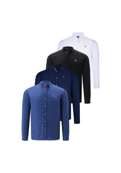 Dörtlü Set G674 Dewberry Erkek Gömlek-siyah-beyaz-lacivert-indigo Siyah-beyaz-lacivert-indigo