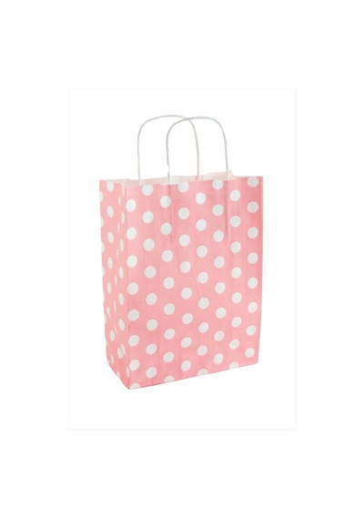 8x18x24 - 623 - Cm Benekli Büküm Saplı Kağıt Poşet 1 - Csmo-tex - Adet Pembe