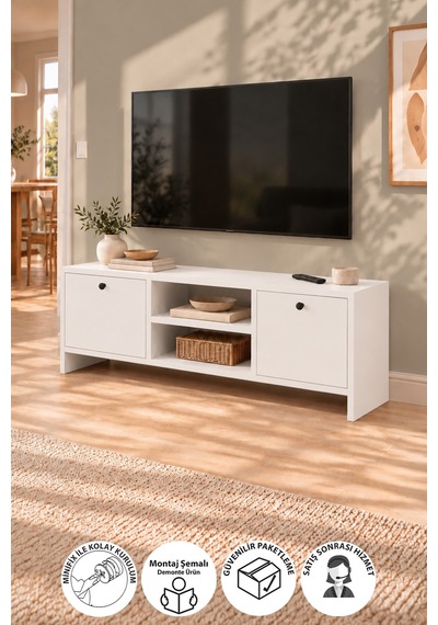 Tv Ünitesi 120 Cm Tv Sehpası Düşer Kapaklı Tv Ünitesi Televizyon Sehpası Britanya Beyaz