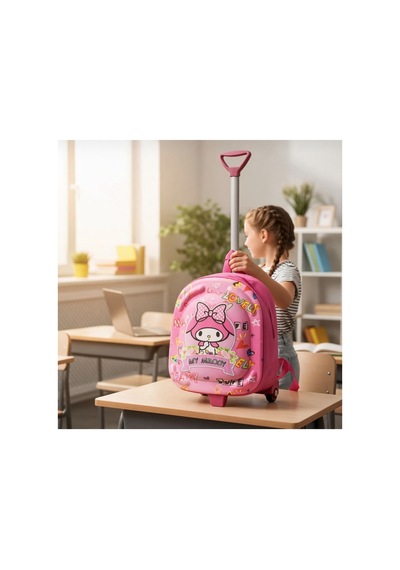 Kız Çocuk Anaokulu Kreş Çekçekli Tekerli Sırt Çantası Ve Okul Çantası Pembe Pembe