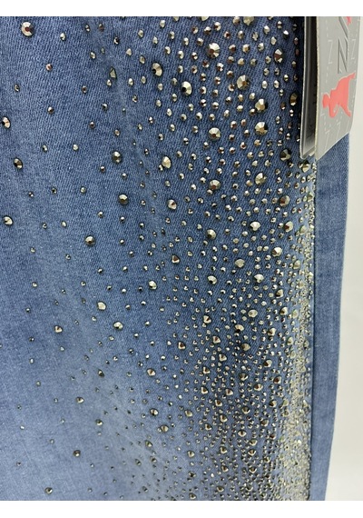 Zanessi Fashıon Büyük Beden Kadın Taş İşlemeli Yüksek Bel Lastikli Beli Bağcıklı Cepli Denim Görünümlü Pantolon Mavi Zanessi Fashıon Büyük Beden Kadın Taş İşlemeli Yüksek Bel Lastikli Beli Bağcıklı Cepli Denim Görünümlü Pantolon Mavi