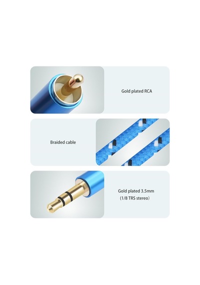 3.5mm - 2 Rca Ses Kablosu - Örgülü Aux / Cinch Stereo Ses Ve Dönüştürücü Kablosu