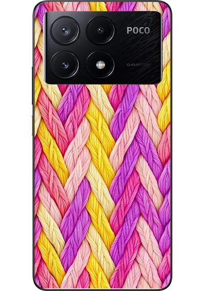 Poco X6 Pro Uyumlu Mor Sarı Örgü Baskılı Silikon Kılıf Renkli
