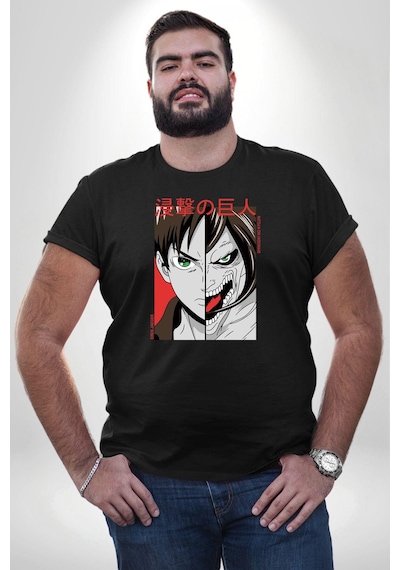 Angemiel Anime Titan Saldırısı Siyah Büyük Beden Erkek Kadın Unisex Basic Ön Baskılı Tişört Siyah