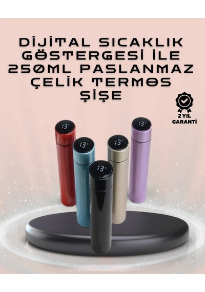 250ml Led Ekranlı Paslanmaz Çelik Akıllı Termos Mavi