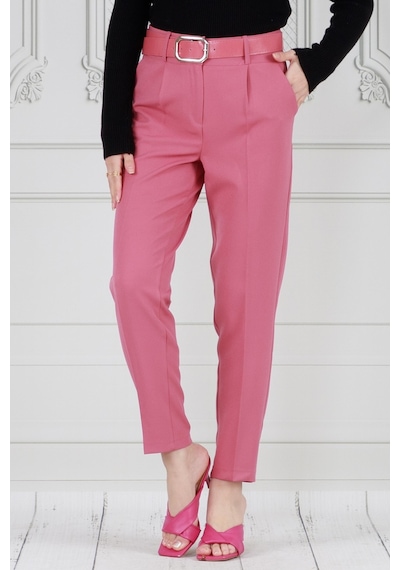 Sevitli Beli Kemerli Kalem Pantolon-pembe-3713-pembe Pembe