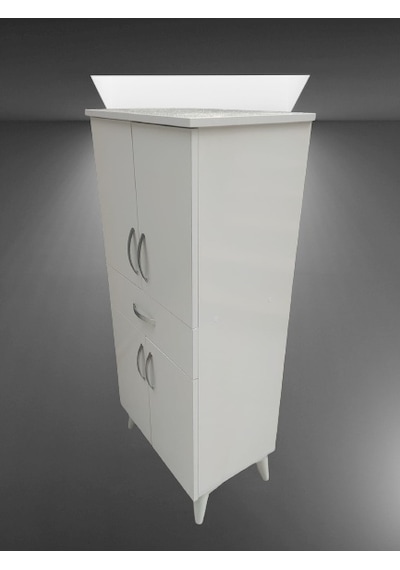 Çok Amaçlı Dolap Beyaz Model Hard Parlak Suntalem 130 Cm 4 Raf Demonte El Yapım Beyaz