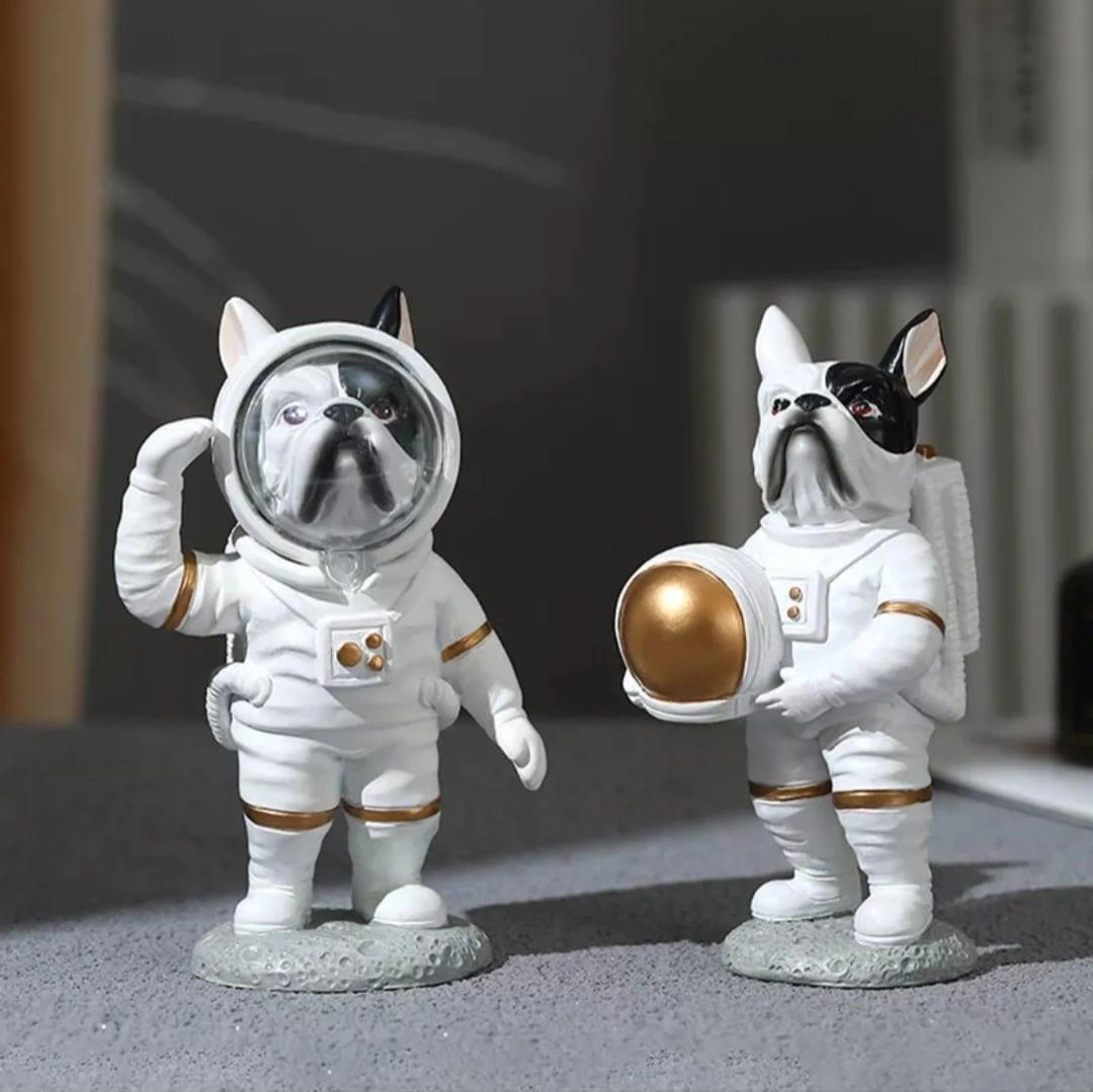 Modern Astronot Köpek Figür Biblo 14 Cm Ev Ofis Masa Süsü Dekoratif Uzay Temalı Hediyelik Heykel