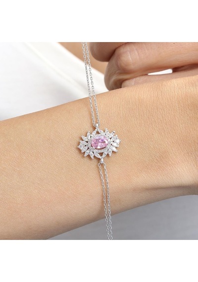 Mia Vento Effective Diamond Venedik Dansı Pink Taşlı Gümüş Bileklik