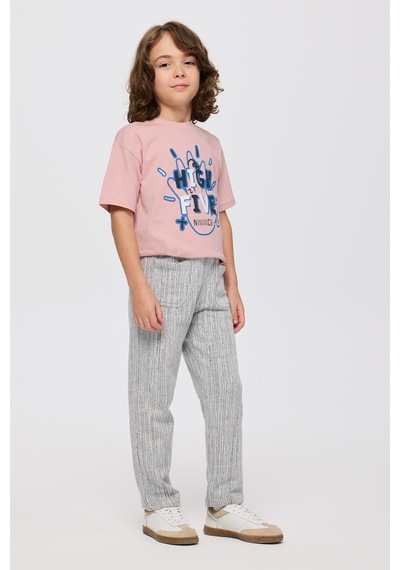 Panço Erkek Çocuk Beli Lastikli Cep Detaylı Örme Mavi Pantolon 2521BK04004