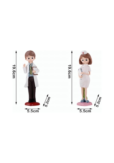 Lüks Polyester Doktor & Hemşire Biblo 2 Li Set 20 Cm Dekoratif Heykel Ofis Klinik Hastane Hediyesi